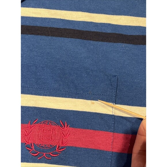 Vintage 1990s Givenchy Activewear Polo Shirt Size Large Striped Blue Collared - Picture 5 of 8